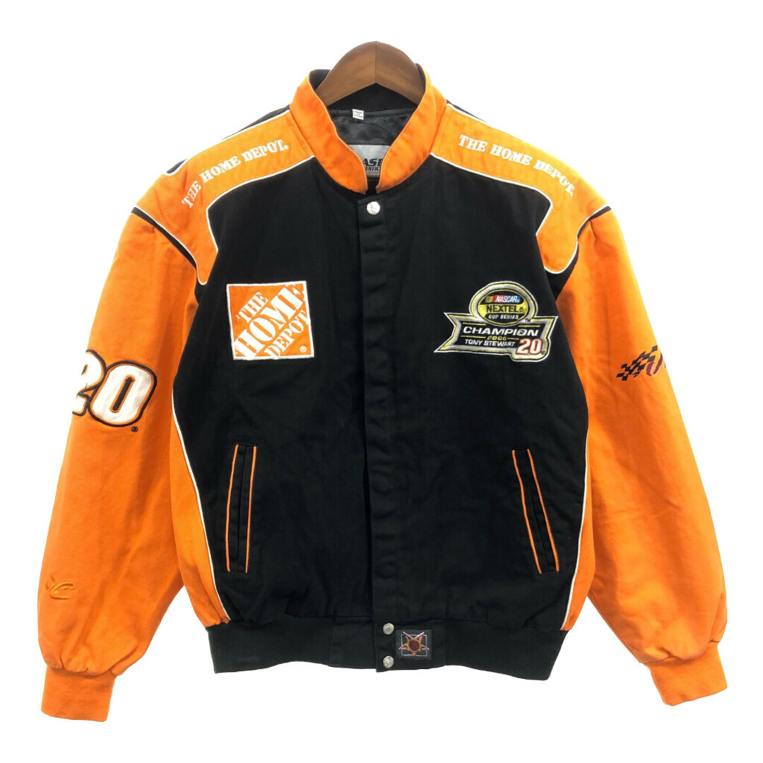 CHASE AUTHENTICS × JEFF HAMILTON NASCAR ナスカー 企業ロゴ レーシングジャケット ブラック (メンズ L) 中古 古着 Q1789 メンズのジャケット/アウター(その他)の商品写真