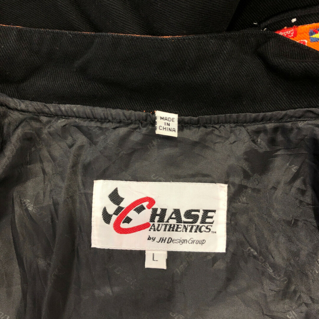 CHASE AUTHENTICS × JEFF HAMILTON NASCAR ナスカー 企業ロゴ レーシングジャケット ブラック (メンズ L) 中古 古着 Q1789 メンズのジャケット/アウター(その他)の商品写真