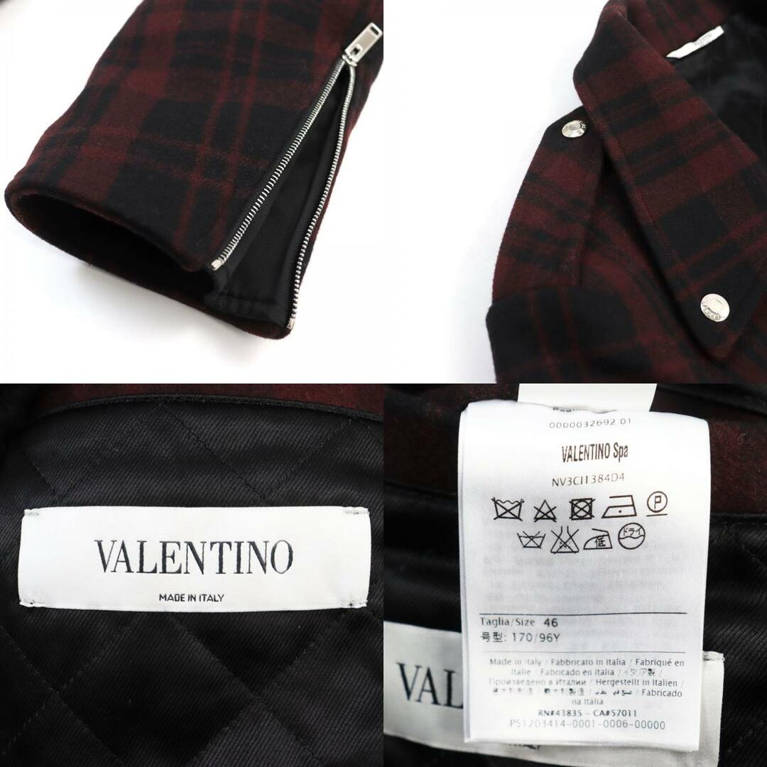 VALENTINO(ヴァレンティノ)の極美品○VALENTINO ヴァレンティノ NV3C11384D4 ウロゴボタン ダブルジップ エポレット メルトン生地 ダブル ライダースジャケット レッド系 チェック柄 46 イタリア製 正規品 メンズ メンズのジャケット/アウター(ライダースジャケット)の商品写真