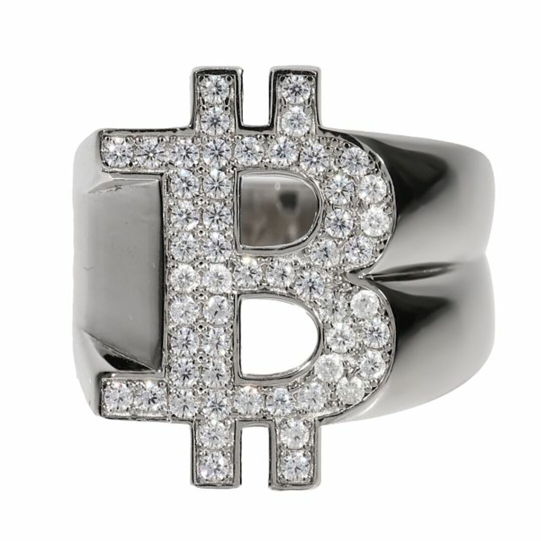 925Silver ビットコイン リング BTC Ring アクセサリー CZダイヤ（キュービック・ジルコニア）シルバー　１８号 メンズのアクセサリー(リング(指輪))の商品写真