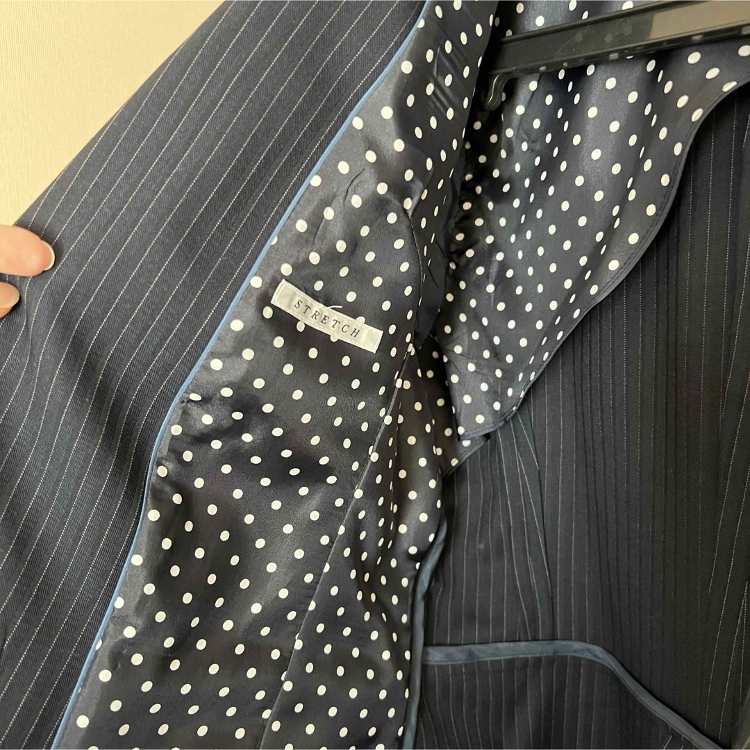 青山(アオヤマ)の洋服の青山 n♡line ストライプスーツセットアップ リボンシャツ付き レディースのフォーマル/ドレス(スーツ)の商品写真