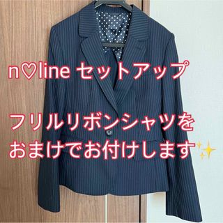 青山 - 洋服の青山 n♡line ストライプスーツセットアップ リボンシャツ付き