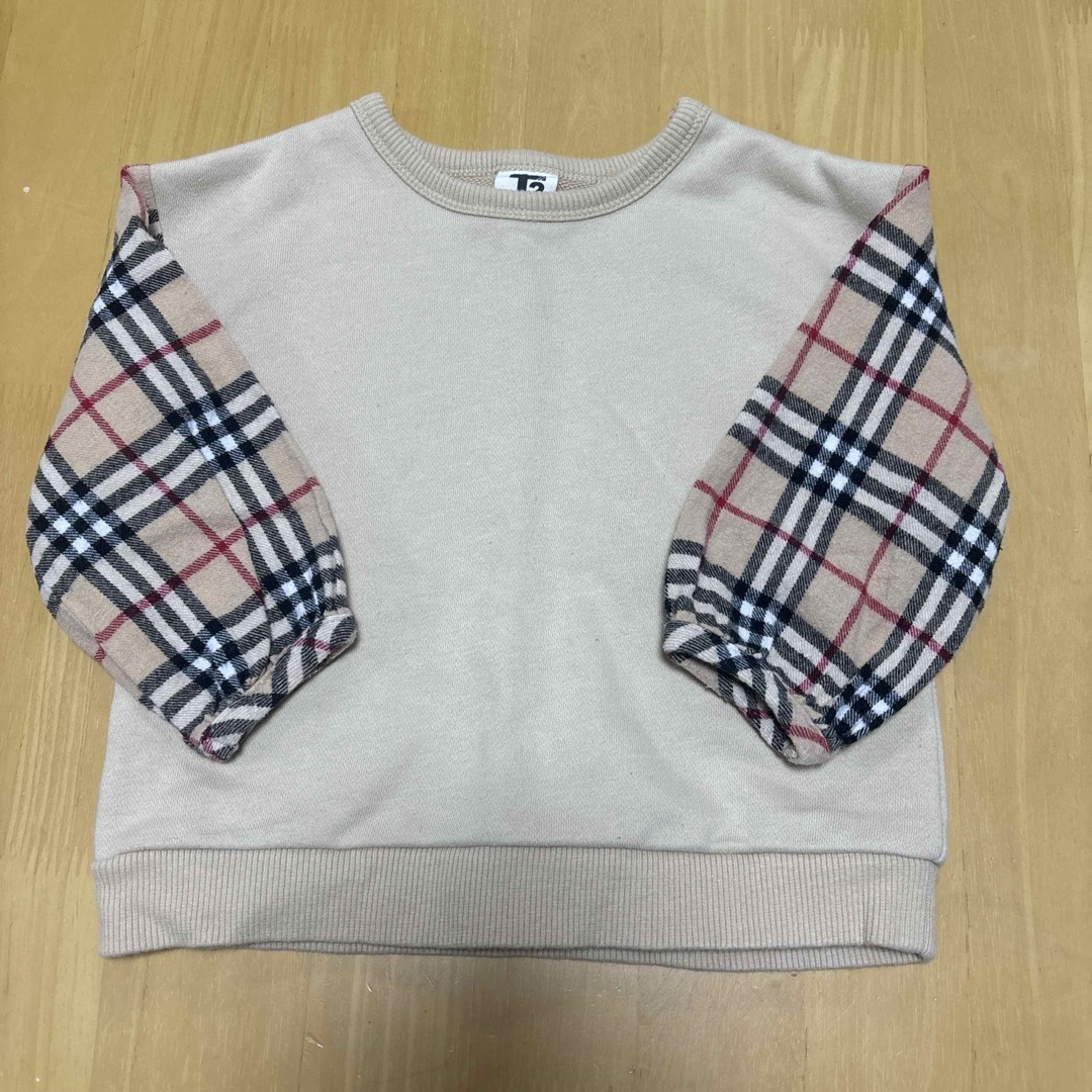 T2　チェックトレーナー　お揃い キッズ/ベビー/マタニティのキッズ服女の子用(90cm~)(Tシャツ/カットソー)の商品写真