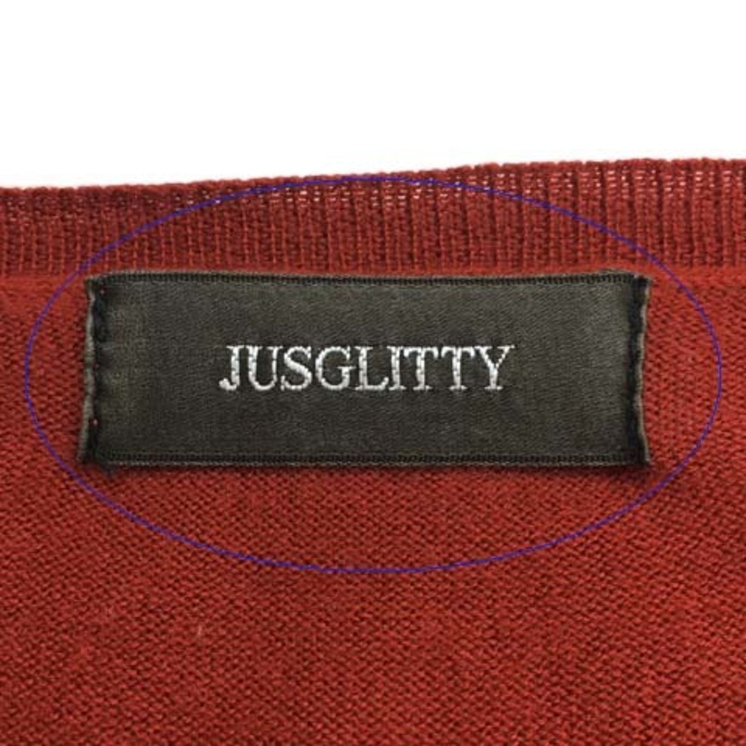 JUSGLITTY(ジャスグリッティー)のジャスグリッティー カーディガン ニット ラウンドネック 無地 長袖 2 赤 レディースのトップス(カーディガン)の商品写真