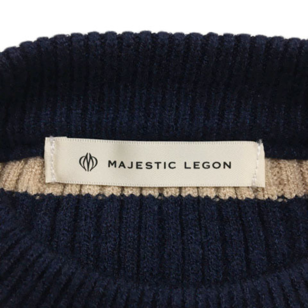 MAJESTIC LEGON(マジェスティックレゴン)のマジェスティックレゴン セーター ニット ボーダー 長袖 M 紺 ベージュ レディースのトップス(ニット/セーター)の商品写真