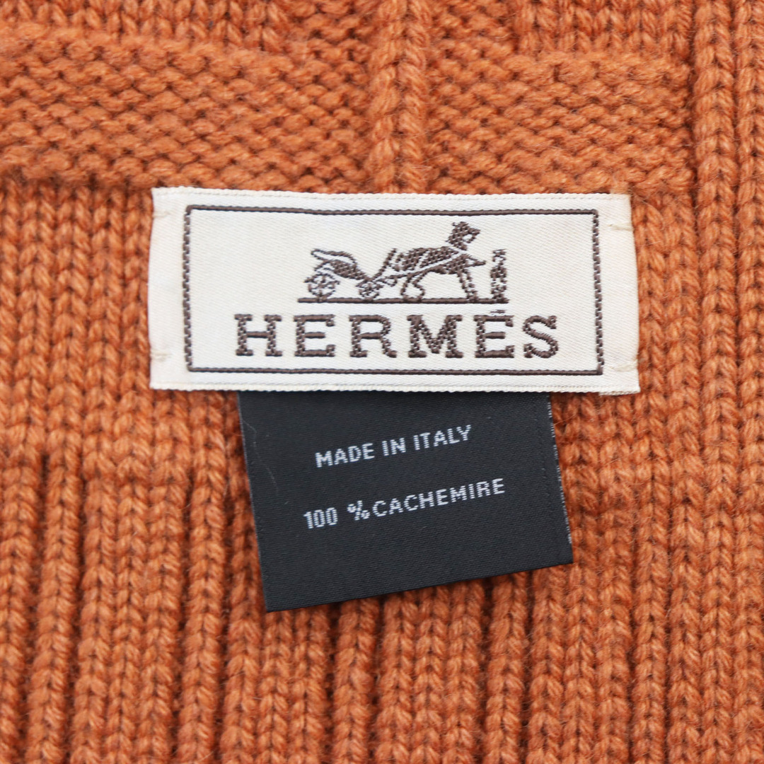 Hermes(エルメス)の極美品●HERMES エルメス カシミヤ100％ H柄編み ショートマフラー オレンジ 箱付き イタリア製 メンズ 秋冬おすすめ◎ メンズのファッション小物(マフラー)の商品写真