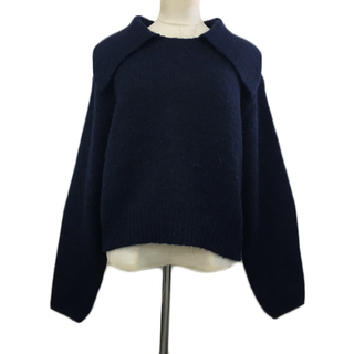 ザラ(ZARA)のザラ セーター ニット ビックカラー アルパカ混 長袖 USA M 紺(ニット/セーター)