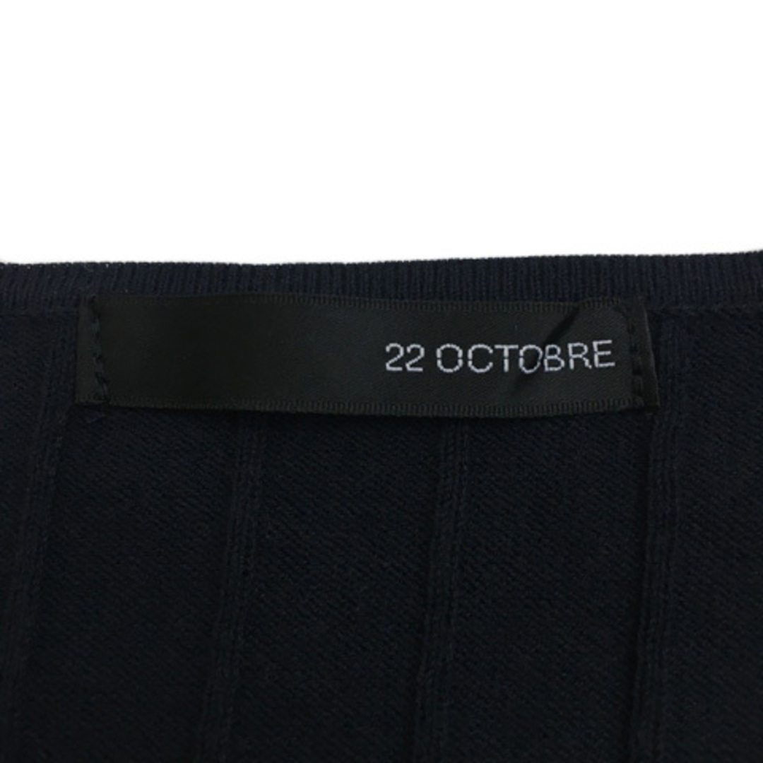 22 OCTOBRE(ヴァンドゥーオクトーブル)の22オクトーブル カットソー ニット プルオーバー リブ 無地 半袖 4 紺 レディースのトップス(カットソー(半袖/袖なし))の商品写真
