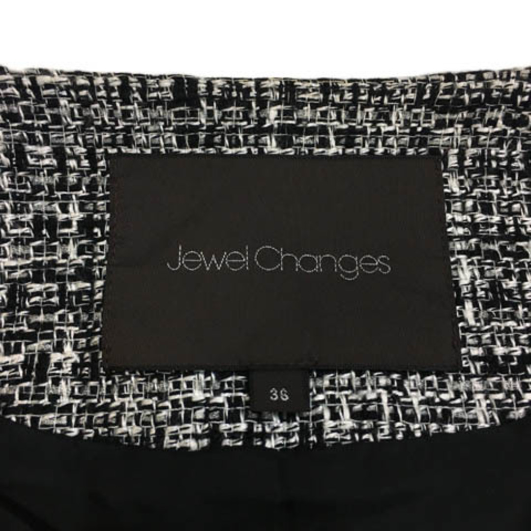 Jewel Changes(ジュエルチェンジズ)のジュエルチェンジズ アローズ コート ノーカラー ツイード 長袖 36 黒 白 レディースのジャケット/アウター(その他)の商品写真