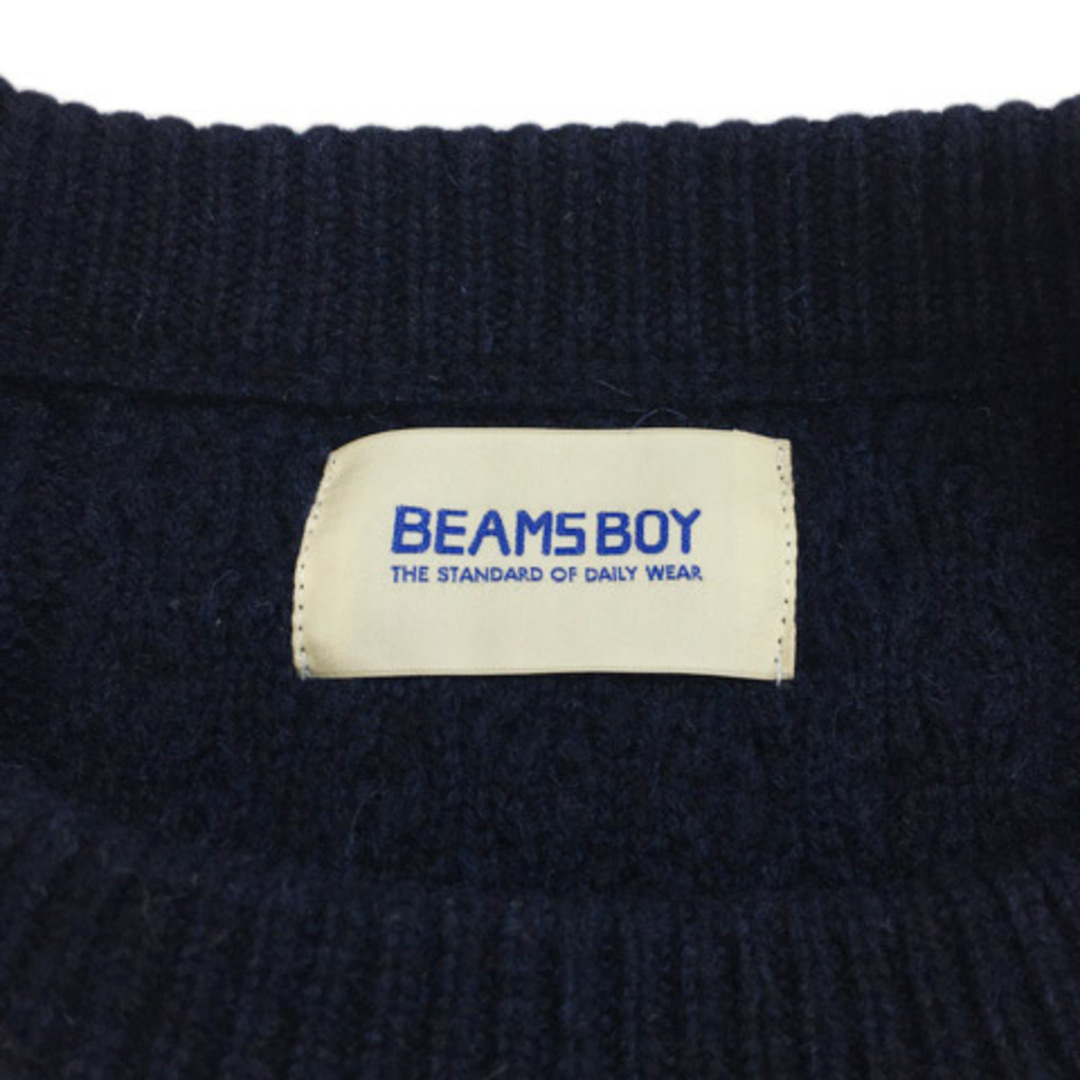 BEAMS BOY(ビームスボーイ)のビームスボーイ ワンピース Iライン 膝丈 ウール ケーブル編み 長袖 紺 レディースのワンピース(ひざ丈ワンピース)の商品写真