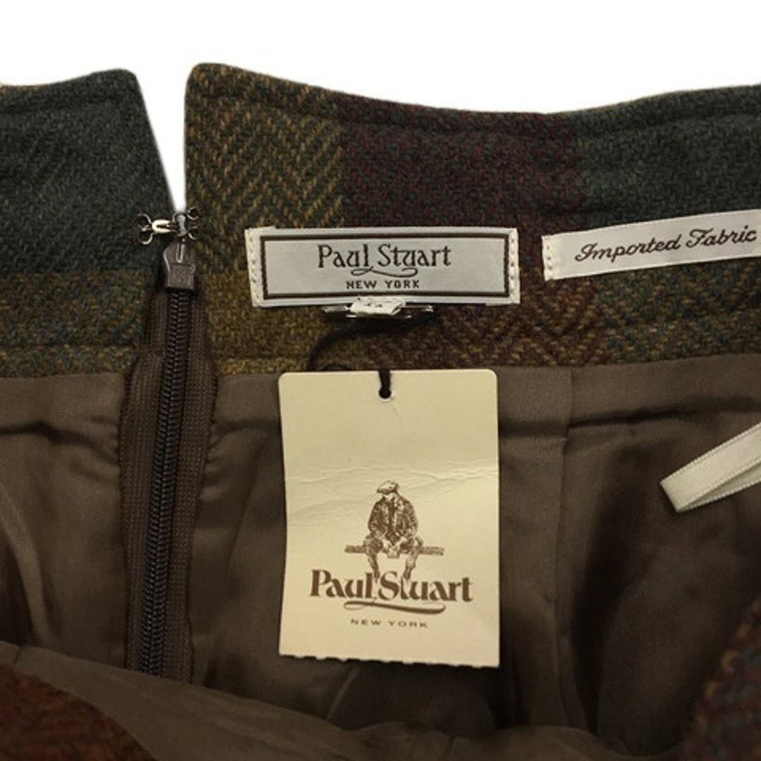 Paul Stuart(ポールスチュアート)のポールスチュアート スカート タイト 膝丈 チェック ウール 11 茶 緑 レディースのスカート(ひざ丈スカート)の商品写真