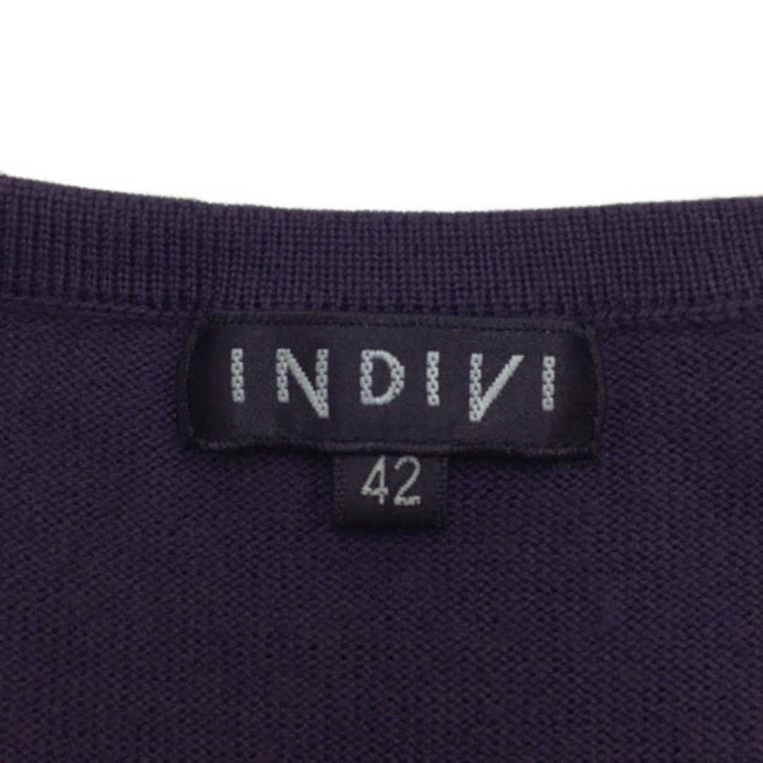 INDIVI(インディヴィ)のインディヴィ カーディガン ニット Vネック ウール 七分袖 42 紫 レディースのトップス(カーディガン)の商品写真