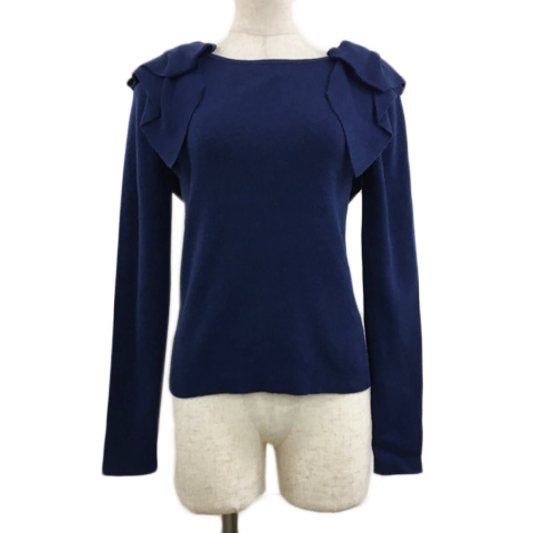 STRAWBERRY-FIELDS(ストロベリーフィールズ)のストロベリーフィールズ セーター ニット フリル リボン 無地 長袖 青 紺 レディースのトップス(ニット/セーター)の商品写真