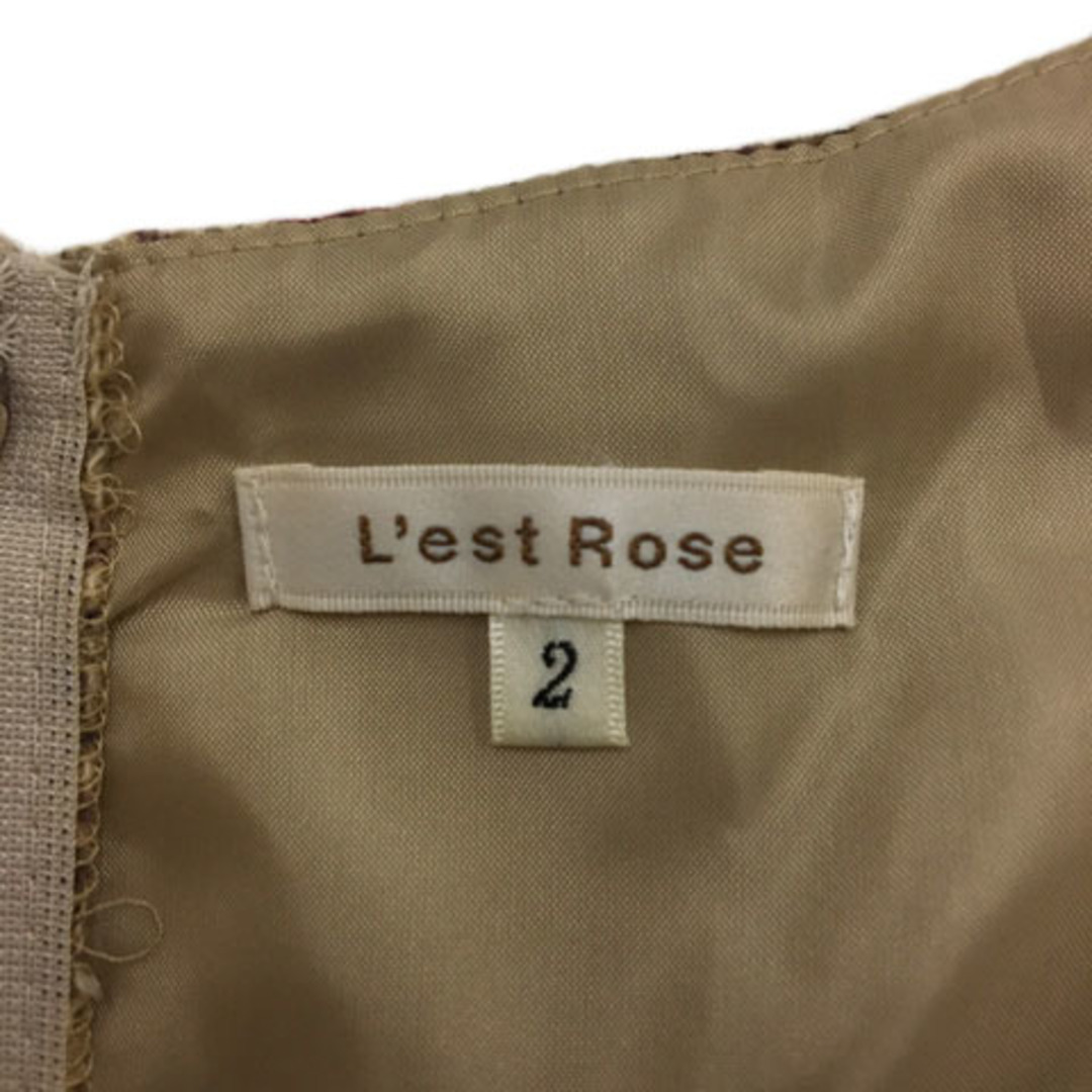 L'EST ROSE(レストローズ)のレストローズ ワンピース フレア ミニ ウール 花柄 半袖 2 ベージュ 紫 レディースのワンピース(ミニワンピース)の商品写真