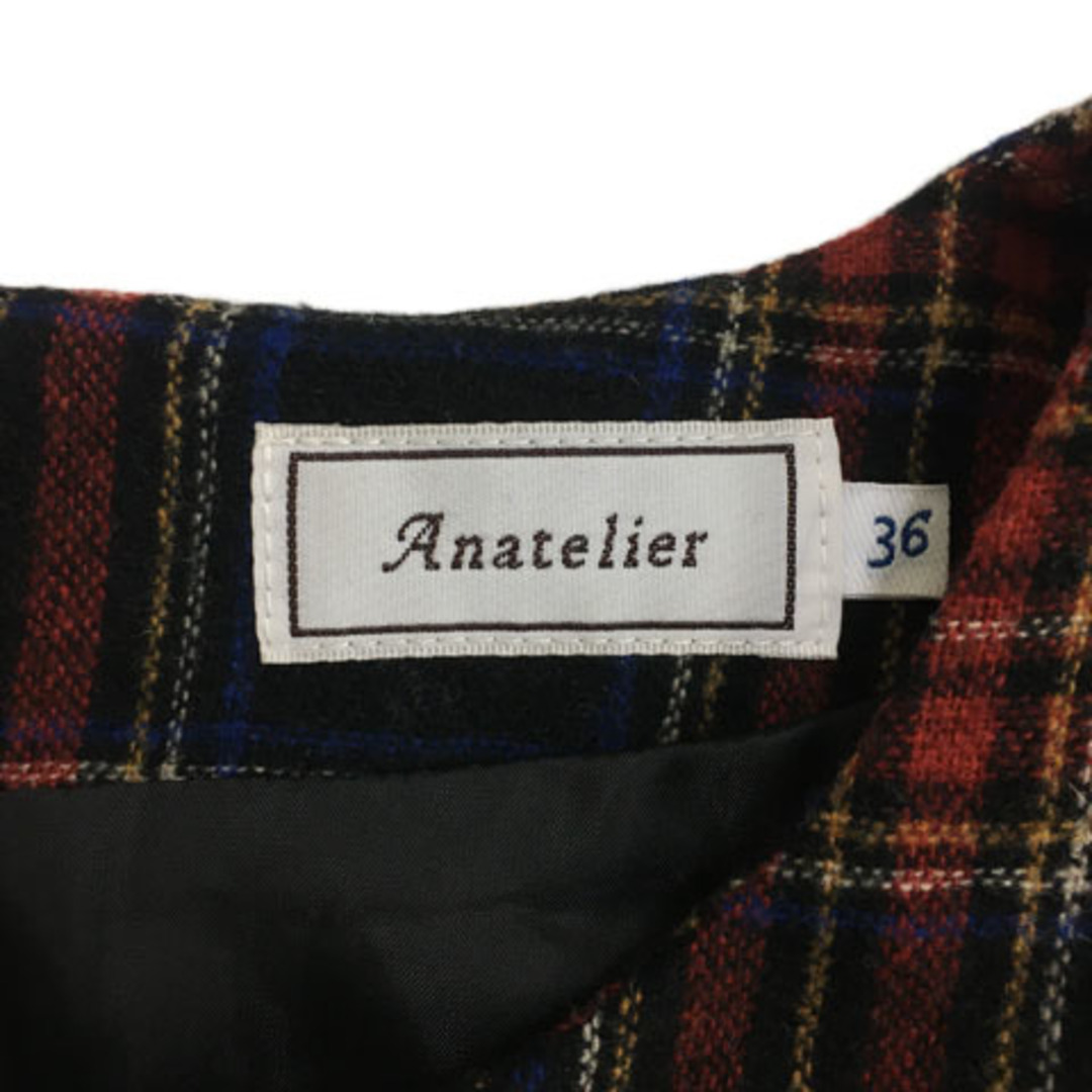 anatelier(アナトリエ)のアナトリエ ワンピース フレア ミニ チェック リボン 七分袖 36 赤 紺 レディースのワンピース(ミニワンピース)の商品写真