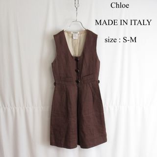 クロエ(Chloe)のChloe ノースリーブ リネン ワンピース 麻 チュニック 36 イタリア製(ひざ丈ワンピース)