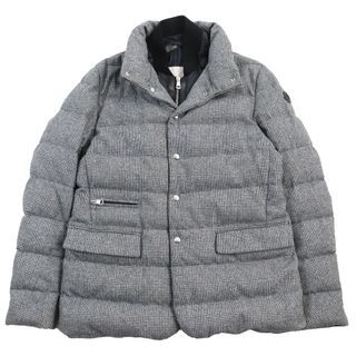 モンクレール(MONCLER)の極美品●MONCLER モンクレール DANTHONIE レザーロゴパッチ付き チェック柄 レイヤードデザイン ウールダウンジャケット グレー系 3 国内正規品 メンズ(ダウンジャケット)