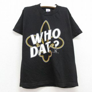 古着 半袖 ビンテージ Tシャツ キッズ ボーイズ 子供服 80年代 80s NFL ニューオリンズセインツ WHO DAT ? コットン クルーネック 黒 ブラック アメフト スーパーボウル 23jul18(シャツ/カットソー)