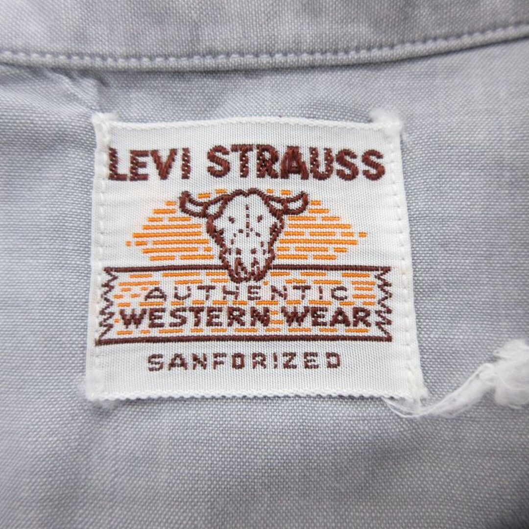 Levi's(リーバイス)の古着 リーバイス Levis 長袖 ビンテージ ウエスタン シャツ レディース 50年代 50s ショートホーン 開襟 オープンカラー 薄紺 ネイビー 【spe】 23jul20 中古 ブラウス トップス レディースのトップス(ポロシャツ)の商品写真