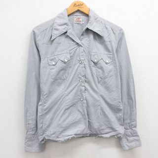 リーバイス(Levi's)の古着 リーバイス Levis 長袖 ビンテージ ウエスタン シャツ レディース 50年代 50s ショートホーン 開襟 オープンカラー 薄紺 ネイビー 【spe】 23jul20 中古 ブラウス トップス(ポロシャツ)