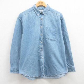 LANDS’END - 古着 ランズエンド 長袖 シャツ レディース 90年代 90s コットン ボタンダウン USA製 薄紺 ネイビー デニム 23jul20 中古 ブラウス トップス