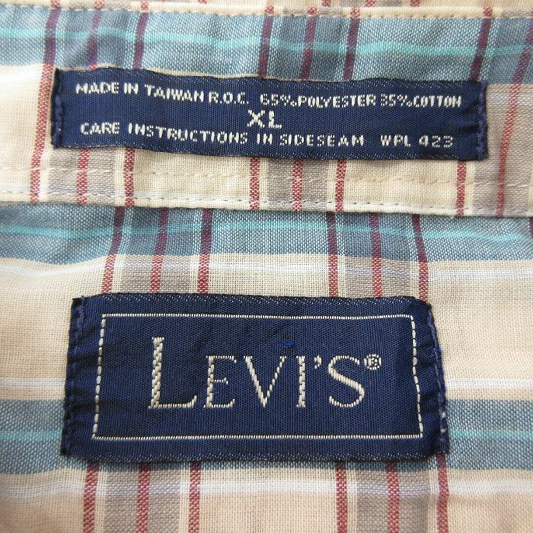 Levi's(リーバイス)のL★古着 リーバイス Levis 長袖 ブランド シャツ メンズ 80年代 80s ロング丈 ボタンダウン ベージュ他 カーキ チェック 23jul19 中古 トップス メンズのトップス(シャツ)の商品写真