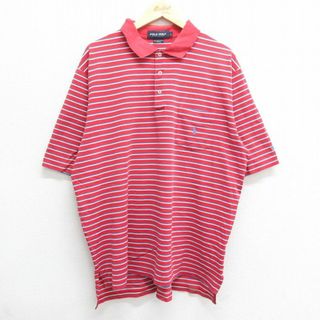 ラルフローレン(Ralph Lauren)のXL★古着 ラルフローレン Ralph Lauren ポロ ゴルフ 半袖 ブラント シャツ メンズ ワンポイントロゴ ダラス 鹿の子 大きいサイズ コットン 赤他 レッド ボーダー 23jul18 中古 トップス(ポロシャツ)