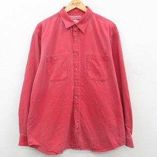 XL★古着 マルボロ 長袖 シャツ メンズ 90年代 90s 大きいサイズ ロング丈 コットン 赤 レッド 23jul20 中古 トップス(シャツ)