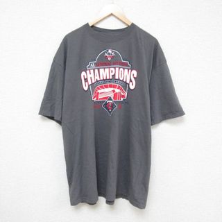 マジェスティック(Majestic)のXL★古着 マジェスティック 半袖 Tシャツ メンズ MLB ALDS アメリカンリーグディビジョンシリーズ 大きいサイズ コットン クルーネック 濃グレー メジャーリーグ ベースボール 野球 23jul19 中古(Tシャツ/カットソー(半袖/袖なし))