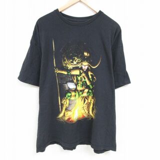 マーベル(MARVEL)のXL★古着 半袖 Tシャツ メンズ マーベル マイティソー ロキ 大きいサイズ コットン クルーネック 黒 ブラック 23jul17 中古(Tシャツ/カットソー(半袖/袖なし))