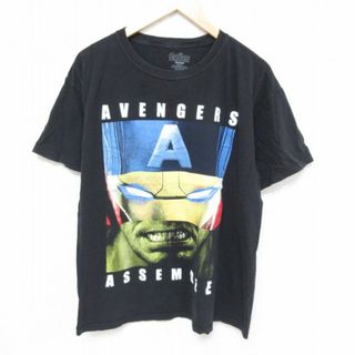 マーベル(MARVEL)のXL★古着 半袖 Tシャツ メンズ マーベル アベンジャーズ アッセンブル コットン クルーネック 黒 ブラック 23jul17 中古(Tシャツ/カットソー(半袖/袖なし))