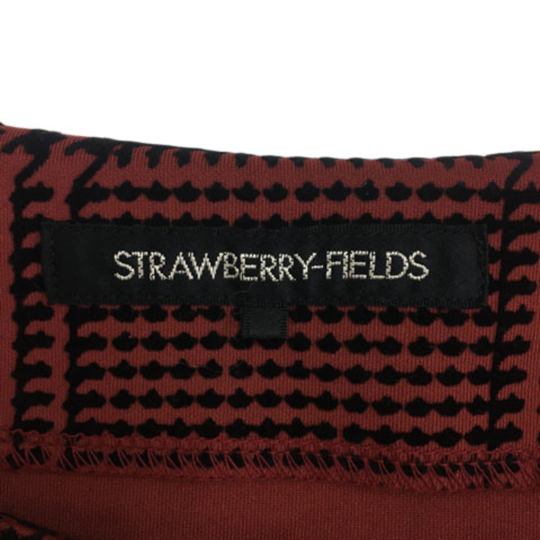 STRAWBERRY-FIELDS(ストロベリーフィールズ)のストロベリーフィールズ ワンピース ミニ 千鳥格子 フロッキー 七分袖 赤 黒 レディースのワンピース(ミニワンピース)の商品写真