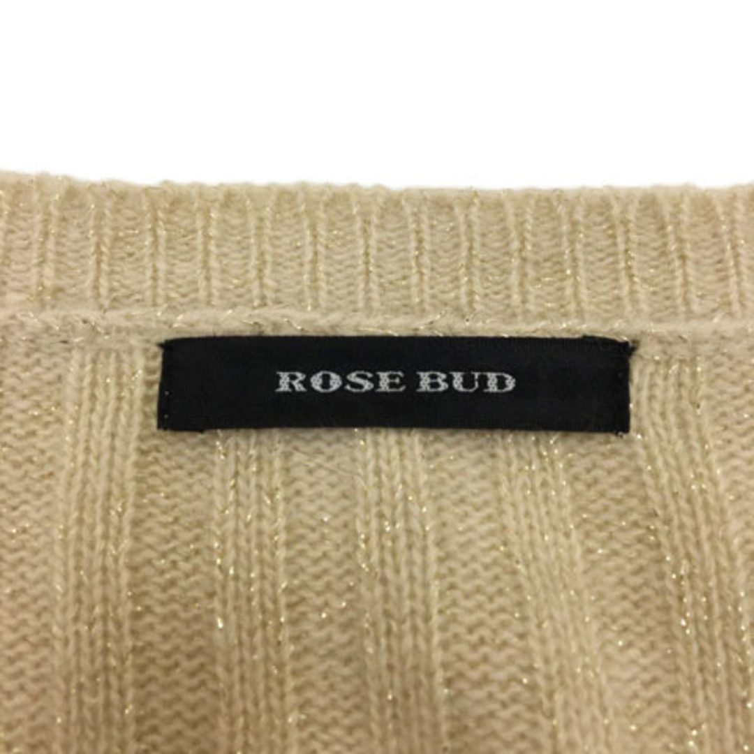 ROSE BUD(ローズバッド)のローズバッド ワンピース 膝丈 ウール ニット ラメ 五分袖 F ベージュ 金 レディースのワンピース(ひざ丈ワンピース)の商品写真