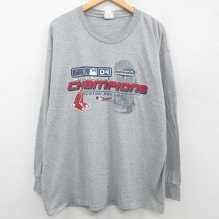 リー(Lee)のXL★古着 リー Lee 長袖 ビンテージ Tシャツ メンズ 00年代 00s MLB ボストンレッドソックス ワールドシリーズ 大きいサイズ クルーネック グレー 霜降り 23jul17 中古(Tシャツ/カットソー(半袖/袖なし))