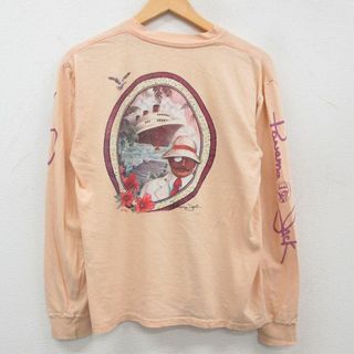 XL★古着 パナマジャック 長袖 ビンテージ Tシャツ メンズ 80年代 80s 胸ポケット付き クルーネック 薄オレンジ系 【spe】 23jul17 中古(Tシャツ/カットソー(半袖/袖なし))