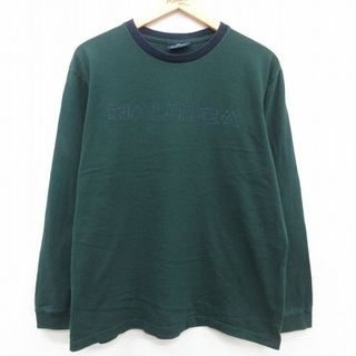 ノーティカ(NAUTICA)のXL★古着 ノーティカ NAUTICA 長袖 ビンテージ ブランド Tシャツ メンズ 00年代 00s ビッグロゴ 大きいサイズ コットン クルーネック USA製 緑他 グリーン 23jul17 中古(Tシャツ/カットソー(半袖/袖なし))