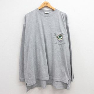 XL★古着 長袖 ビンテージ Tシャツ メンズ 00年代 00s NFL グリーンベイパッカーズ 胸ポケット付き 大きいサイズ クルーネック グレー 霜降り アメフト スーパーボウル 23jul18 中古(Tシャツ/カットソー(半袖/袖なし))