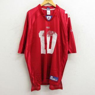 リーボック(Reebok)のXL★古着 リーボック REEBOK 半袖 ビンテージ フットボール Tシャツ メンズ 00年代 00s NFL ニューヨークジャイアンツ イーライマニング 10 大きいサイズ ロング丈 メッシュ地 Vネック 赤 レッド ユニフォーム ゲームシャツ アメフト スーパーボウル 23jul19 中古(Tシャツ/カットソー(半袖/袖なし))