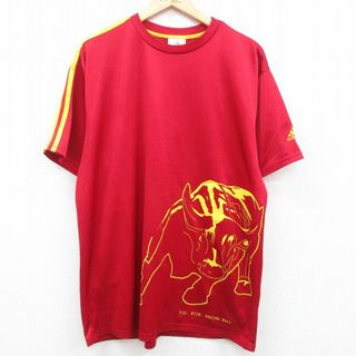 アディダス(adidas)のXL★古着 アディダス adidas 半袖 ビンテージ Tシャツ メンズ 00年代 00s スペイン バッファロー 大きいサイズ クルーネック カナダ製 赤他 レッド 3本ライン 23jul20 中古(Tシャツ/カットソー(半袖/袖なし))