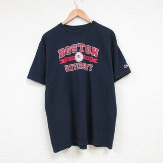 チャンピオン(Champion)のXL★古着 チャンピオン Champion 半袖 ブランド Tシャツ メンズ ボストン大学 コットン クルーネック 黒 ブラック 23jul18 中古(Tシャツ/カットソー(半袖/袖なし))