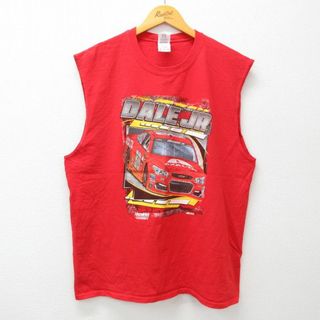 XL★古着 ビンテージ ノースリーブ Tシャツ メンズ 00年代 00s NASCAR レーシング デイルアーンハートジュニア コットン クルーネック 赤 レッド 23jul18 中古(タンクトップ)