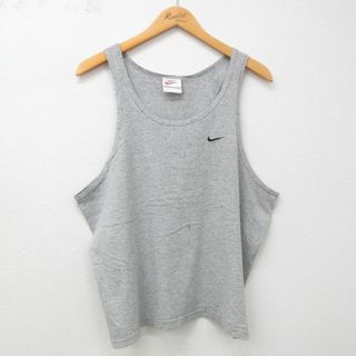 ナイキ(NIKE)のL★古着 ナイキ NIKE ビンテージ タンクトップ メンズ 90年代 90s ワンポイントロゴ クルーネック USA製 グレー 霜降り 23jul20 中古(タンクトップ)