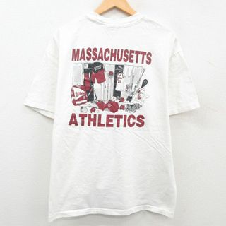 ヘインズ(Hanes)のXL★古着 ヘインズ Hanes 半袖 ビンテージ Tシャツ メンズ 00年代 00s マサチューセッツ 野球 ラクロス 大きいサイズ コットン クルーネック 白 ホワイト 23jul17 中古(Tシャツ/カットソー(半袖/袖なし))