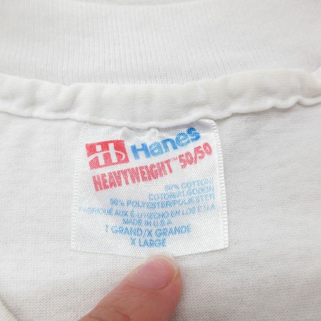 Hanes(ヘインズ)のXL★古着 ヘインズ Hanes 半袖 ビンテージ Tシャツ メンズ 90年代 90s 足跡 大きいサイズ クルーネック USA製 白 ホワイト 23jul17 中古 メンズのトップス(Tシャツ/カットソー(半袖/袖なし))の商品写真