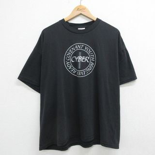 ヘインズ(Hanes)のXL★古着 ヘインズ Hanes 半袖 ビンテージ Tシャツ メンズ 00年代 00s CYBER 大きいサイズ クルーネック 黒 ブラック 23jul17 中古(Tシャツ/カットソー(半袖/袖なし))