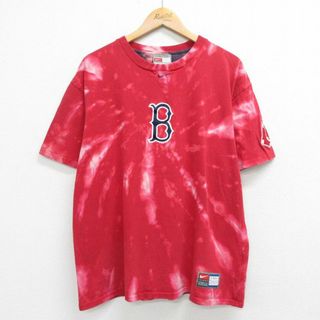 ナイキ(NIKE)のXL★古着 ナイキ NIKE 半袖 ビンテージ Tシャツ メンズ 00年代 00s MLB ボストンレッドソックス 刺繍 大きいサイズ コットン クルーネック 赤 レッド ブリーチ加工 メジャーリーグ ベースボール 野球 23jul17 中古(Tシャツ/カットソー(半袖/袖なし))