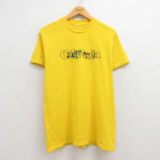 M★古着 半袖 ビンテージ Tシャツ メンズ 00年代 00s カリフォルニア 刺繍 クルーネック 黄 イエロー 23jul17 中古(Tシャツ/カットソー(半袖/袖なし))