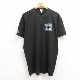 マジェスティック(Majestic)のXL★古着 マジェスティック 半袖 ビンテージ Tシャツ メンズ 00年代 00s JET EXPRESS ヘンリーネック 黒 ブラック メジャーリーグ ベースボール 野球 23jul17 中古(Tシャツ/カットソー(半袖/袖なし))