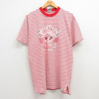 L★古着 半袖 ビンテージ Tシャツ メンズ 90年代 90s パウエル湖 コットン クルーネック USA製 赤他 レッド ボーダー 23jul17 中古(Tシャツ/カットソー(半袖/袖なし))