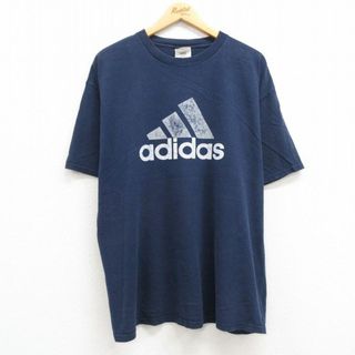 アディダス(adidas)のXL★古着 アディダス adidas 半袖 ビンテージ Tシャツ メンズ 00年代 00s ビッグロゴ コットン クルーネック 紺 ネイビー 23jul17 中古(Tシャツ/カットソー(半袖/袖なし))